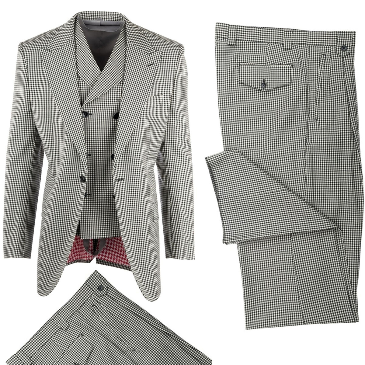 Gentlemen Plaid Suits Wedding Groom Tuxedo Peaked Lapel One Button Bridegroom Suit Blazers Vest Pant Suits Tuxedos Party Endan Anpassad