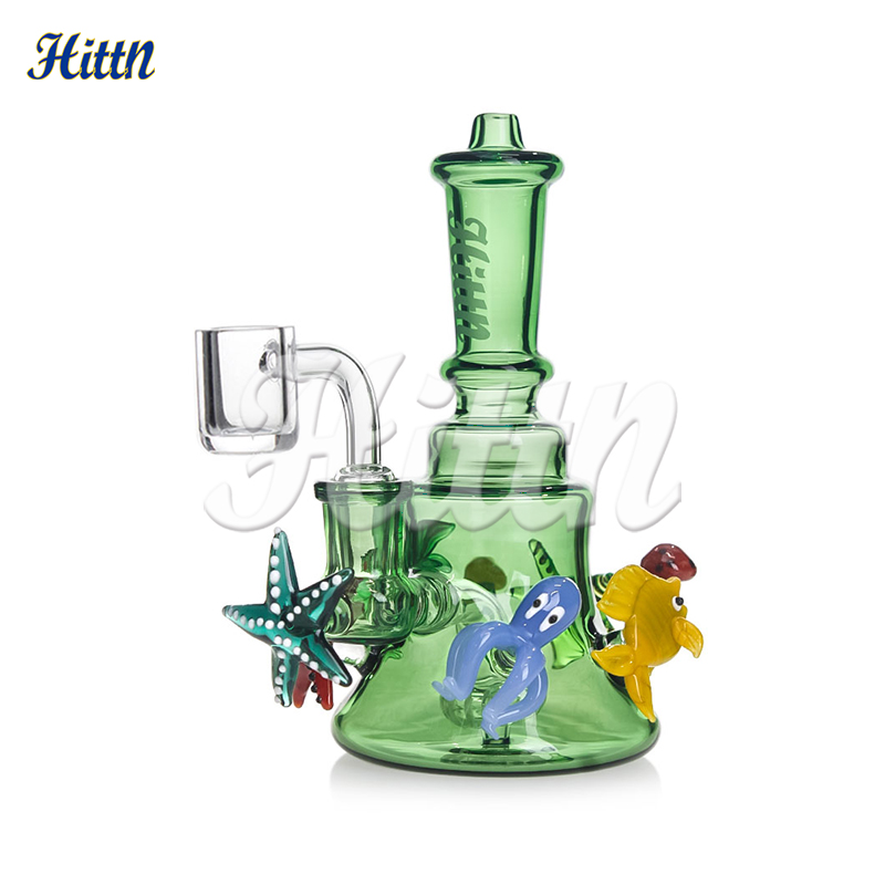 Hittn 420 Dab Rigs 6.3インチシャワーヘッドパーコレーターボンタコスターフィッシュシーアニマルスモークオイルリグ付き14mmクォーツバンガー付き