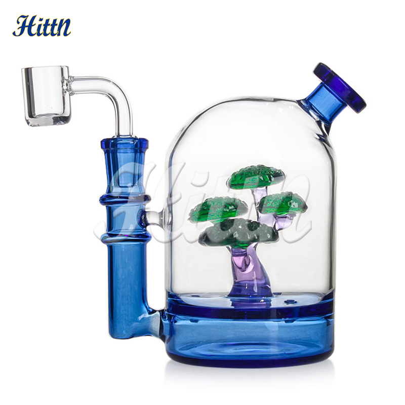 Mini 5,5 pollici Cloche Dab Rig Bonsai Albero Bong in vetro Saluto Tubo percolatore in pino con banger al quarzo da 14 mm tamponare