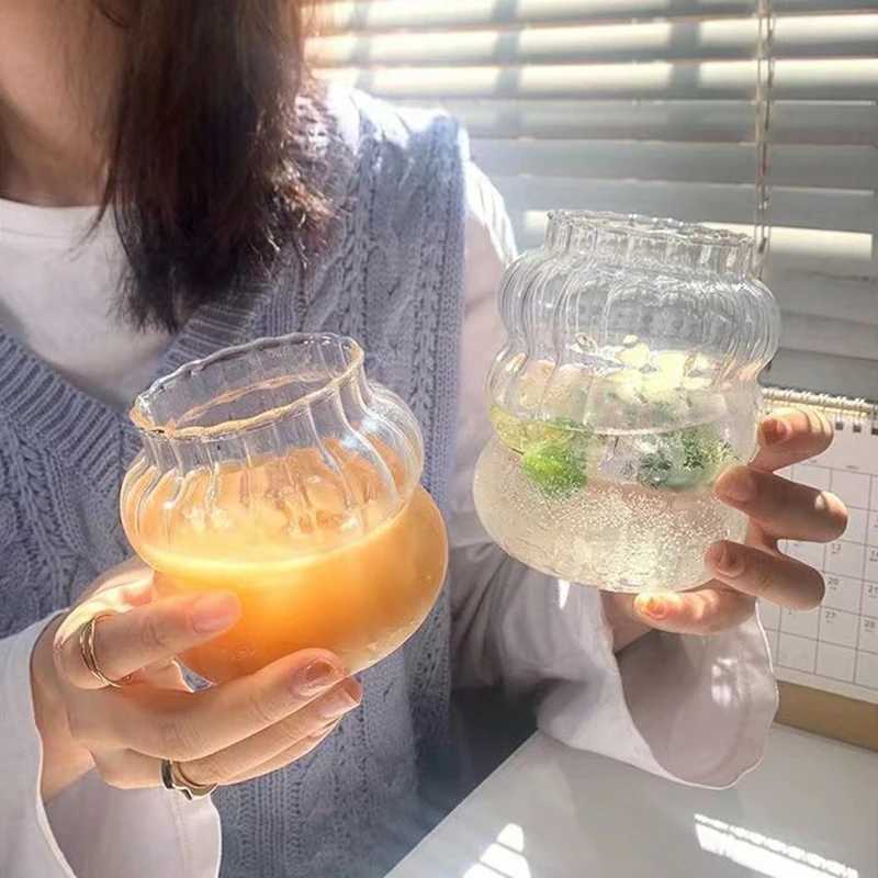 Gobelets Ins tasse en verre résistant à la chaleur gobelet verres Transparent thé jus lait tasse à café maison verres à eau tasse à rayures 410/650/530ml