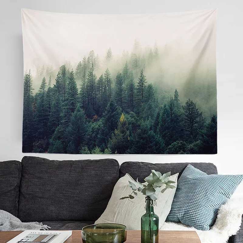 Tapestries Nordic Natural Scenery Sun Forest Mountain Tapestry Psychedelic Flower Plant Aesthetic Room Decoration Wall Hanging ClothL240123