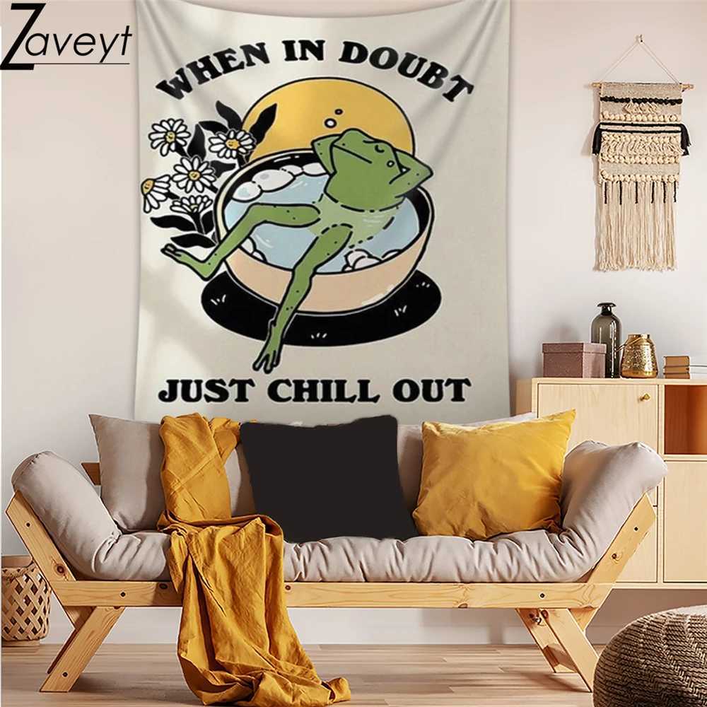 Tapisseries Cartoon Dancing Frog Mushroom Tapestry Print Ta fler ChanceSdance Fler danser Letter Wall Cloth 70'S80's Disco Hippie