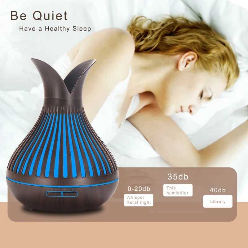 Humidificadores 500 ML Humidificador de aire eléctrico Aroma esencial Difusor de aceite Ultrasónico Grano de madera Fabricante de niebla Luz LED YQ240122