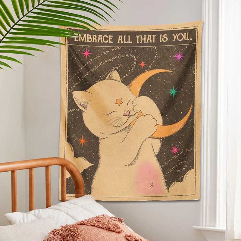 Tapisseries Soleil Lune Tarot Chat Tapisserie Tenture Murale Sorcellerie vous êtes un enfant de l'univers Bohême Décor à la maison Hippie Chambre Décor