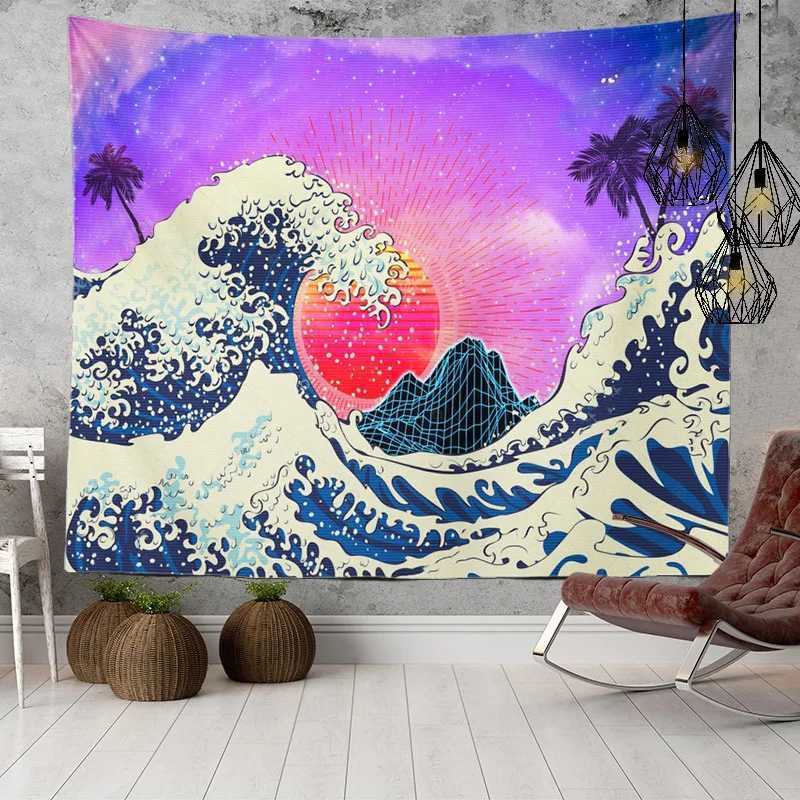 Tapisseries Japonais Kanagawa Big Wave Tapisserie Psychédélique Tapisserie Teen Indie Room Décor Macramé Tenture Murale Grande Tapisserie Murale en Tissu