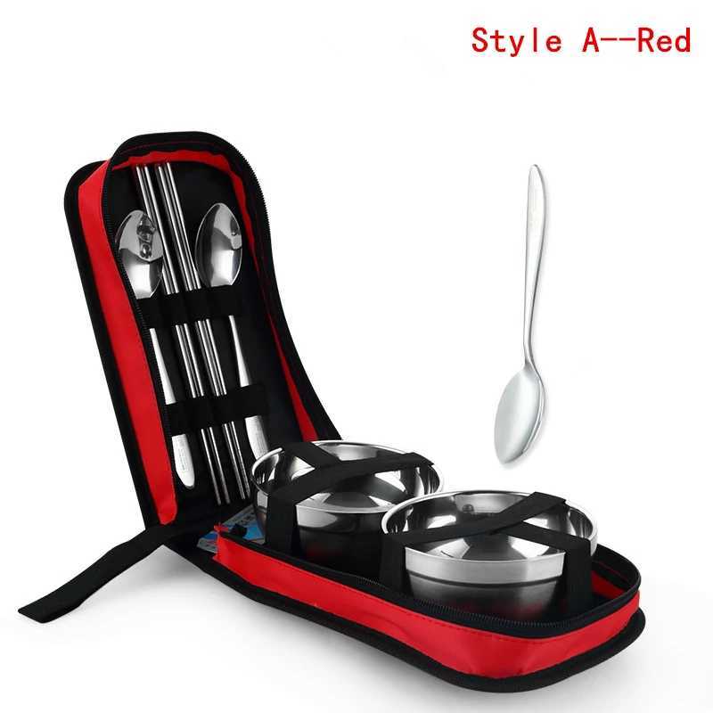 Camp Kitchen Outdoor Camping Tableware Picnic Cutlery Stainless Steel Chopsticks Bowls Spoon Picnic Tourist Set Travel Dinnerware Hiking Tool YQ240123