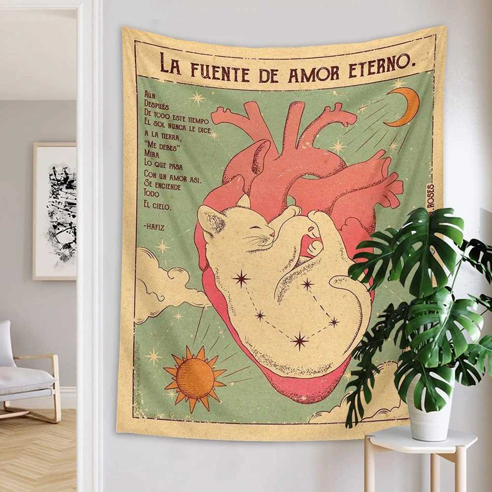 Tapisseries 95x73cm tarot chat tapisserie sorcellerie soleil lune éternel coeur mur suspendu boho décor home matelas hippie filles dortoir décor