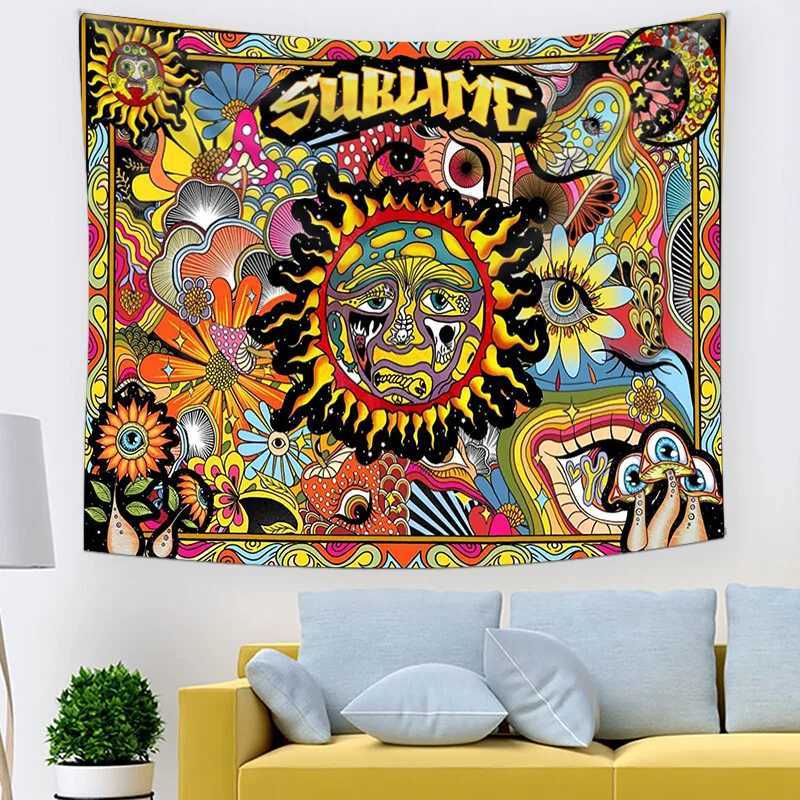 Tapisseries Psychédélique Tarot Trippy Sublime Soleil Tapisserie Tenture Murale Hippie Tapisseries Champignon Tapisserie Esthétique Chambre Décor À La Maison L240123