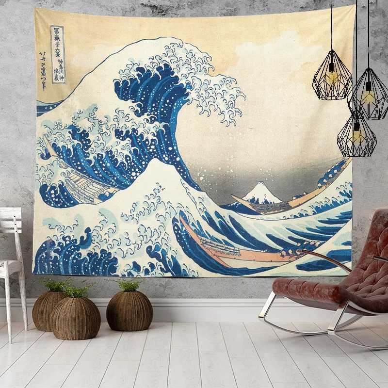 Tapisseries Japonais Kanagawa Big Wave Tapisserie Psychédélique Tapisserie Teen Indie Room Décor Macramé Tenture Murale Grande Tapisserie Murale en Tissu