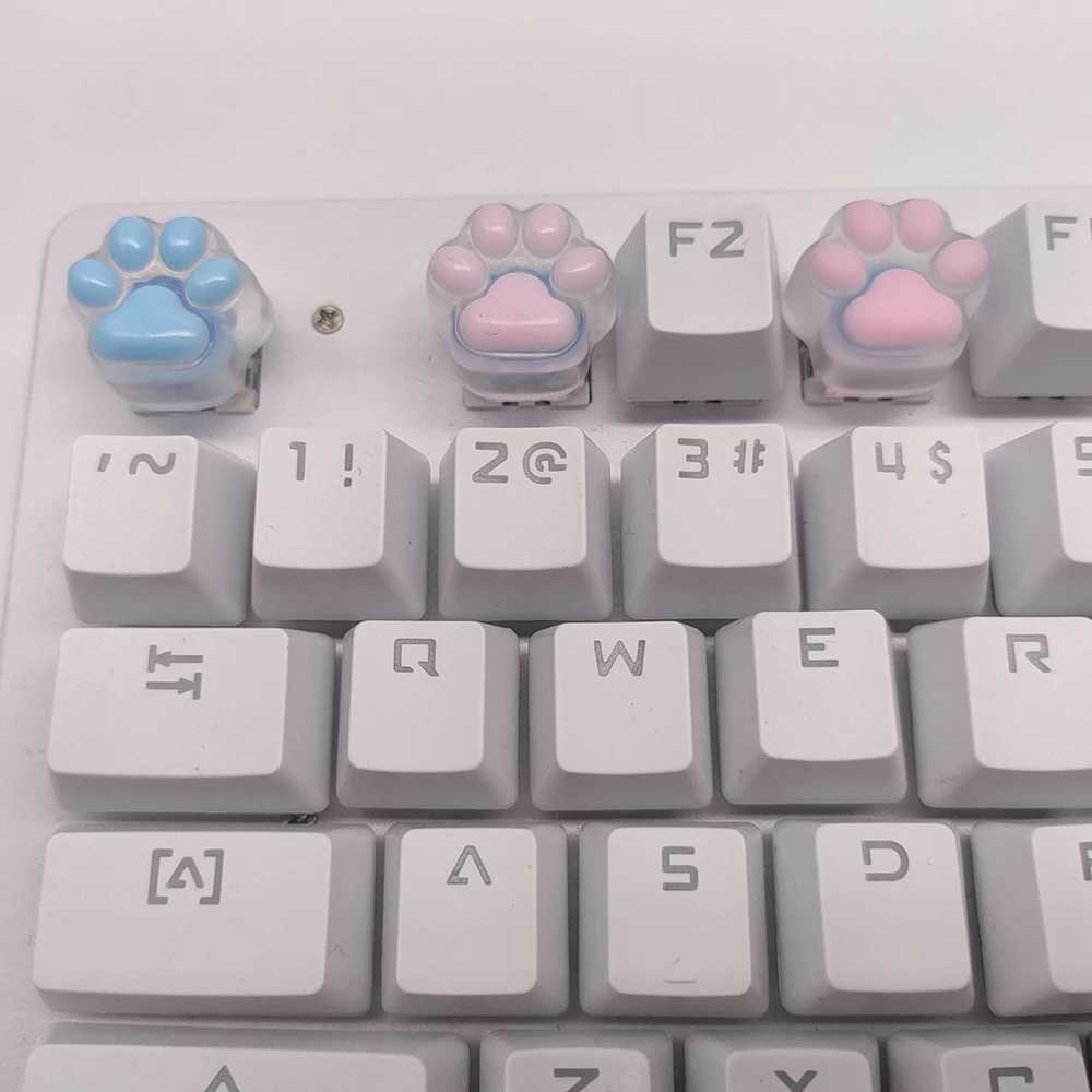 Keyboards Keyboards Silicone Translucent Cat Paw Anime Kawaii Cute Custom Artisan Diy Cherry Mx Handmade Keycap Cross Axis Mechanical Keyboard YQ240123