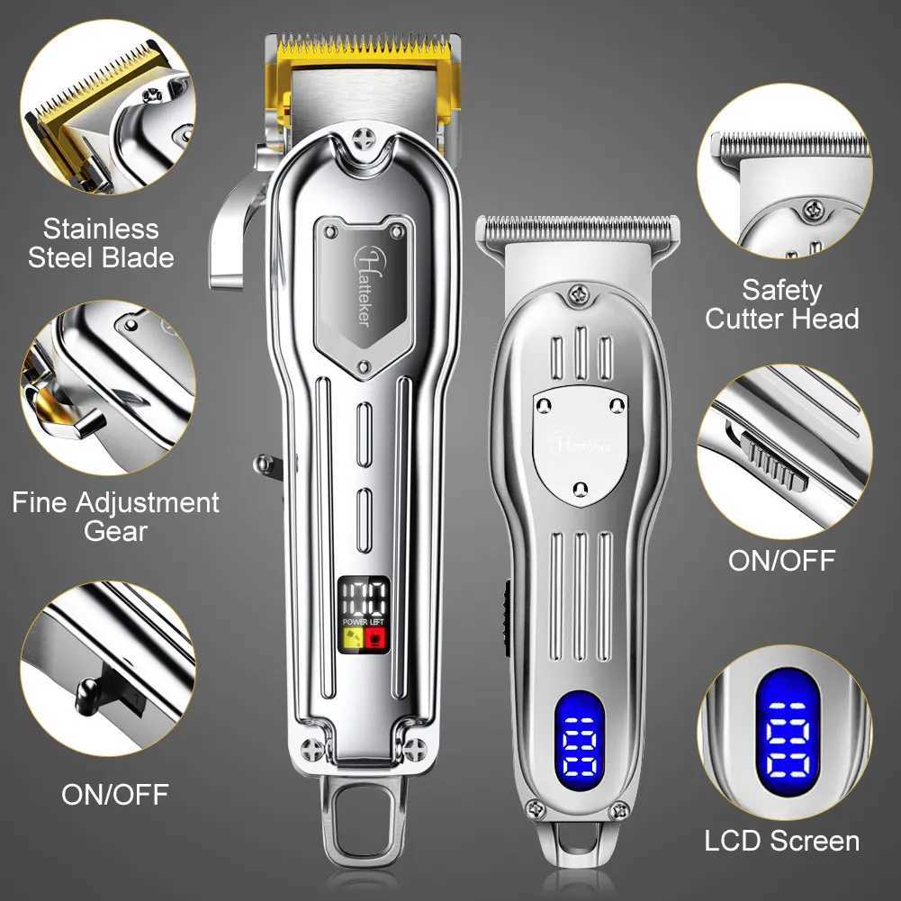 Włosy Clippers Hatteker Electric Hair Clippers for Men Srebrzysty srebrzyste profesjonalne włosy Clippers Cut Maszyna YQ240122