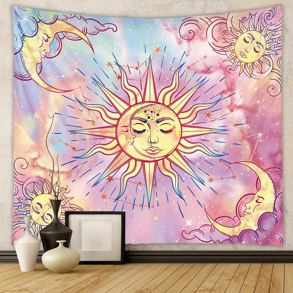 Tapisseries Belle décoration intérieure bohème tapisserie psychédélique soleil et lune hippie Datura fleur maison suspendue au mur tapisserie