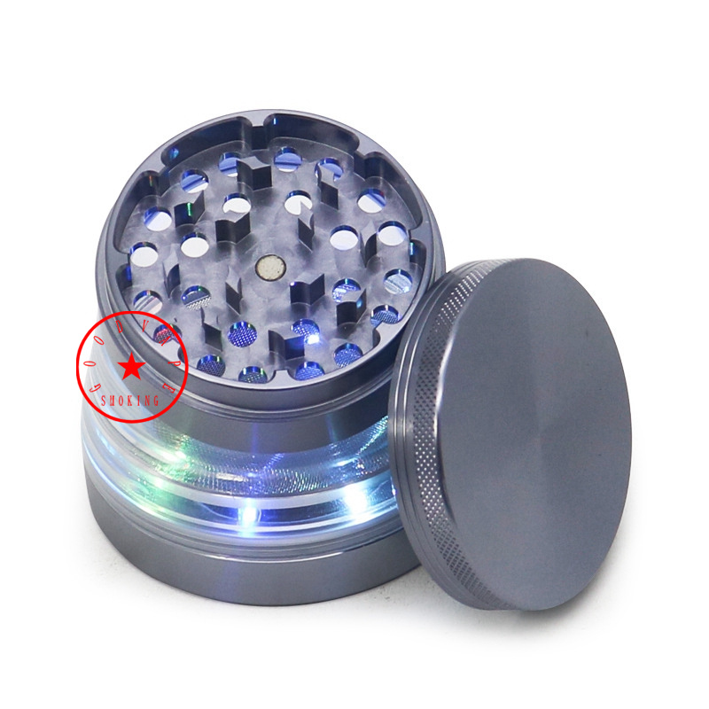 Colorido Aleación de aluminio Fumar Portátil USB LED Diseño Hierba seca Tabaco Moler Especias Molinero Molinillo Trituradora Molienda Picado Muller Cigarrillos Titular