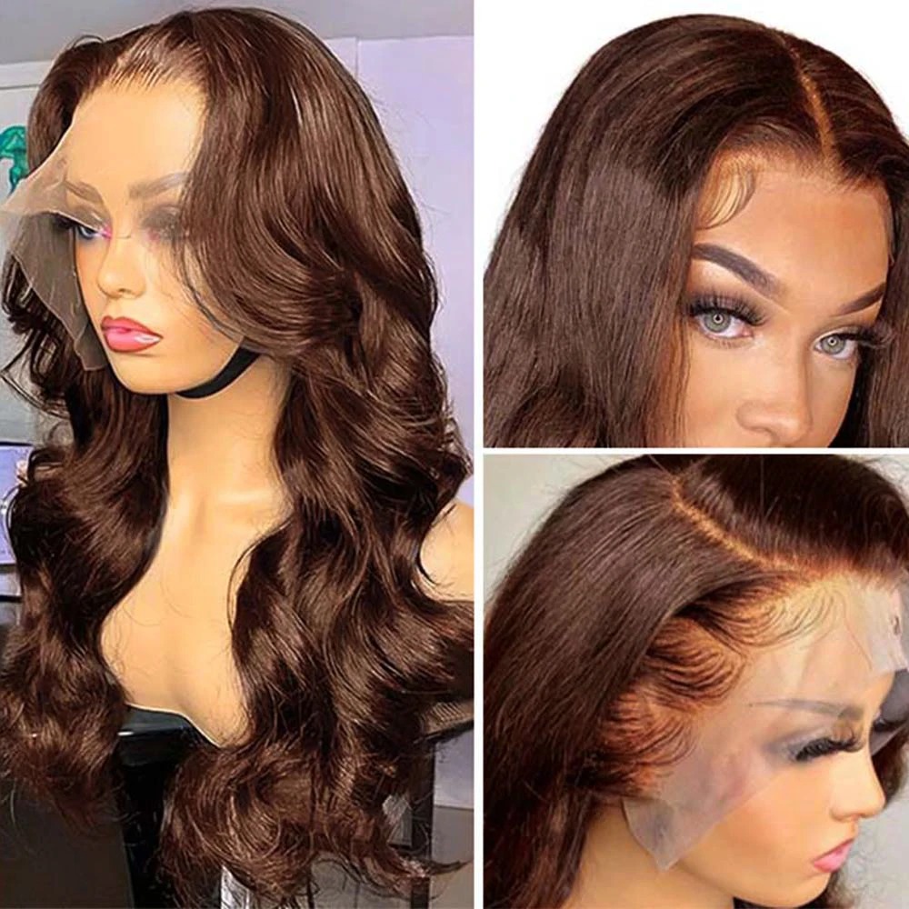 Bruin 13x4 Kant Frontale Menselijk Haar Pruiken voor Vrouwen Body Wave 250 Dichtheid HD Transparant Pre Geplukt Lace Front menselijk Ruw Haar Pruik