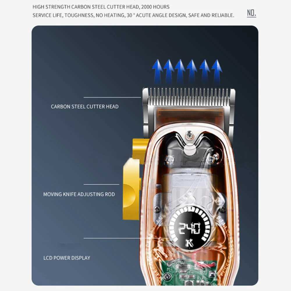 Saç Clippers Kemei Kablosuz Elektrikli Saç Clipper Yeni Başlayanlar İçin Uygun Sakal Tıraş Led Ekran Modifikasyon Kiti Şeffaf Renk YQ240122