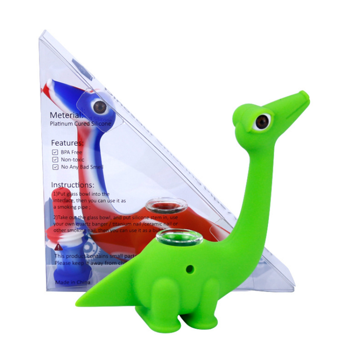 Pipe à fumer en silicone avec motif de dragon drôle coloré avec bol en verre pour brûleur à huile de tabac aux herbes sèches