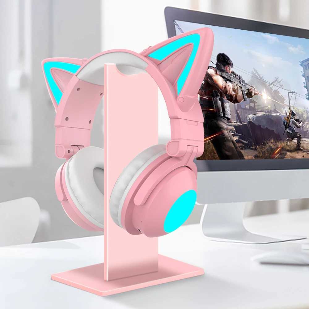 Fones de ouvido bonitos fones de ouvido sem fio Bluetooth RGB Meninas Kid presente fone de ouvido estéreo com microfone música controle luz gato orelha jogos fone de ouvido j240123