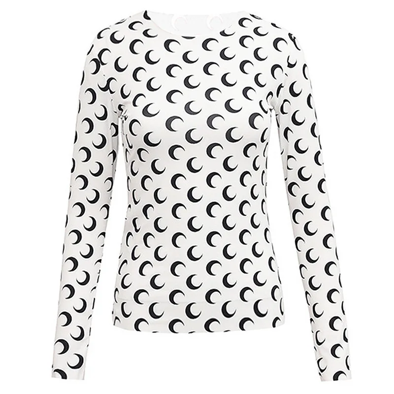 Printed Women Long Sleeve T-shirt Compression Bottoming Shirt Ice Silk Sun Protection Clothing T-shirt Rash Guard Slimming Wind