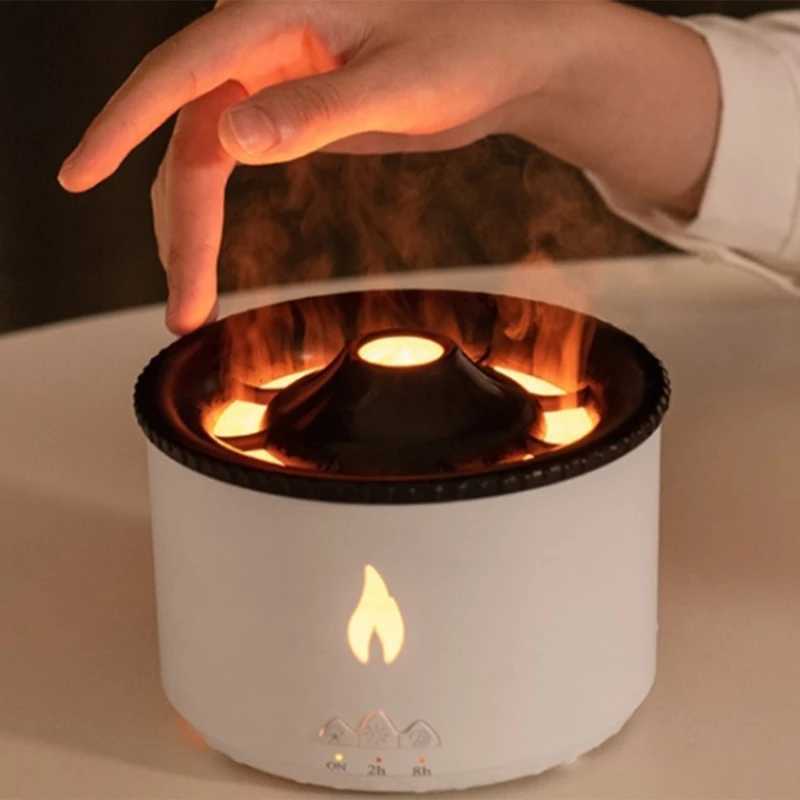 Humidifiers Desktop Air Humidifier Electric Aroma Essential Oil Diffuser With Flame Lamp Eruption Fragrance Machine US Plug YQ240122