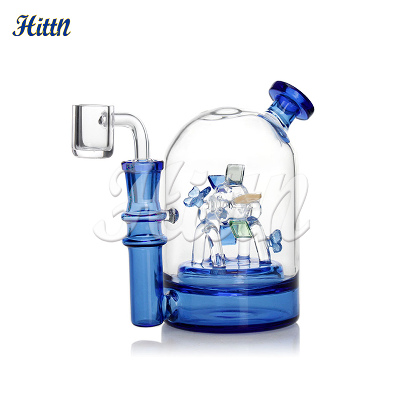 Mini Shisha Dab Rigs Farbe rotierende Windmühle Perc Oil Rig 5,5 Zoll Glas Bong mit 14mm Quarz Banger Blau Grün Schwarz