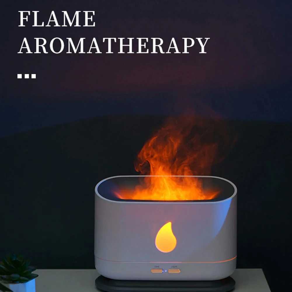 Humidifiers Portable Flame Aroma Diffuser USB Air Humidifier Essential Oil Ultrasonic Cool Mist Maker Fire Fogger Jellyfish for Bedroom Home YQ240122