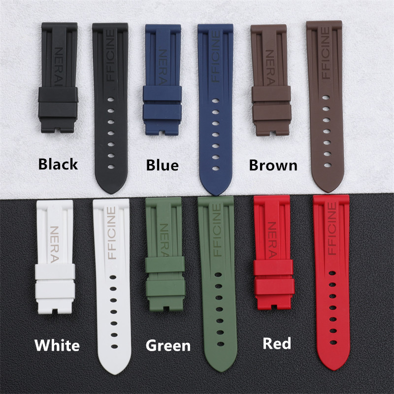 22 مم 24 ملم جودة FKM Fluoro Rubber Watch Band for Panerai Watch Strap Watchproof Watchband أداة مجانية