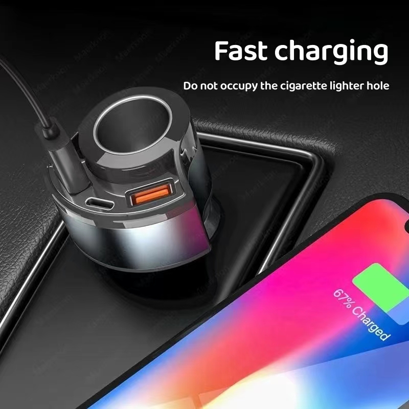 USB Car Charger PD Type C Charger Quick Charge QC3.0 USB Car Cigarette Lighter Socket Splitter 12V for iPhone 15 Samsung S24 Fast Charging