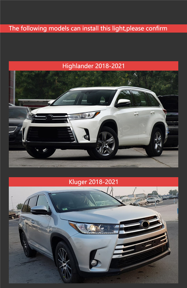 Toyota Highlander Otomobil Far için LED Gündüz Dönüş Sinyali Kafa Işığı 2018-2021 Yüksek Işın Projektör lens