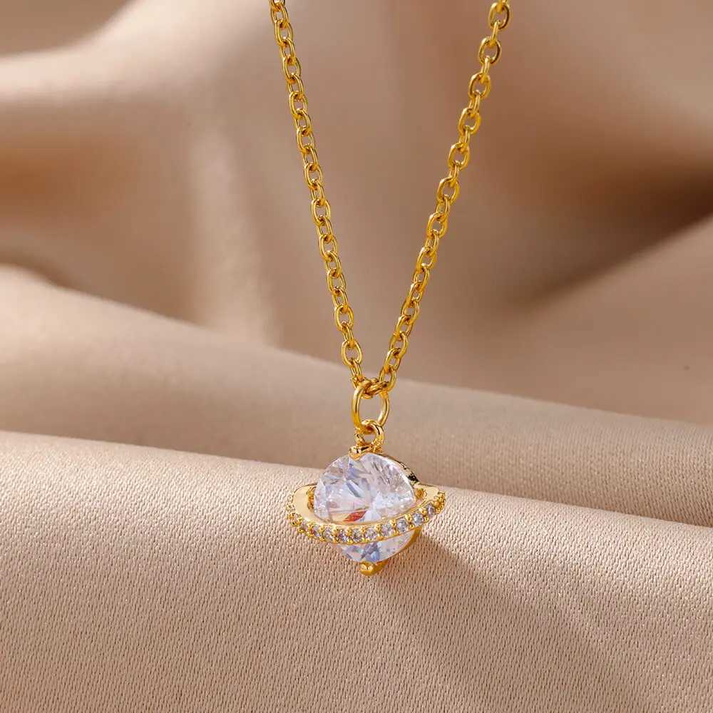 Pendant Necklaces Evil Eye Sun Necklace for Women Gold Color Chains Stainless Steel Zircon Square Planet Pendant Choker Necklaces Jewerly Gift