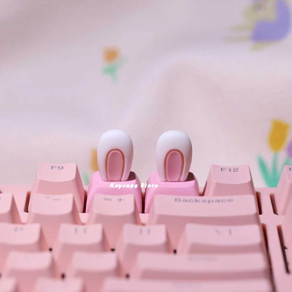 Keyboards Pink DIY Kawaii Keycap for Cherry MX Switches Gaming Keyboard Key Cap Personalized Cartoon Bunny Ears Keycaps YQ240123