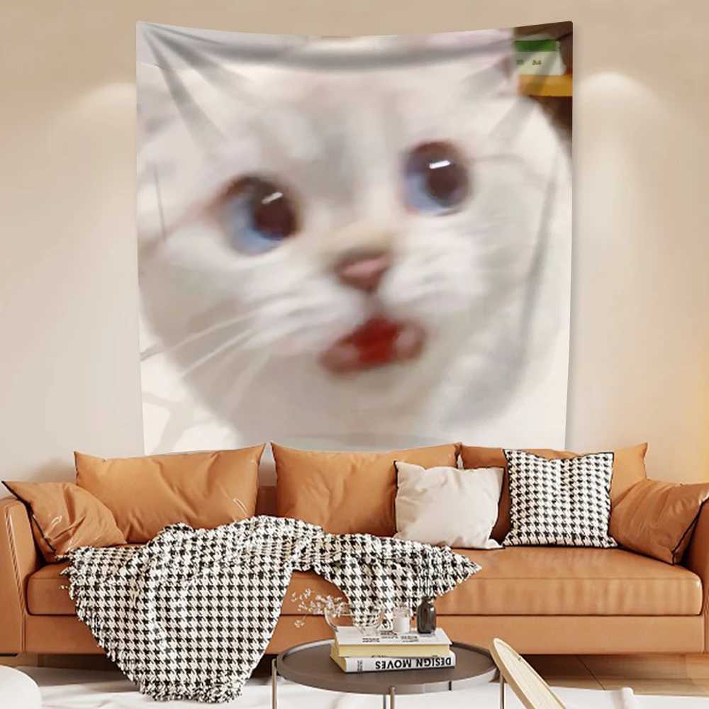 Wandteppiche, Kawaii-Tier-Meme-Tapisserie, lustige Katze, Heimdekoration, Ästhetik, Wandbehang, Schlafzimmer, Schlafsaal, Hintergrundstoff