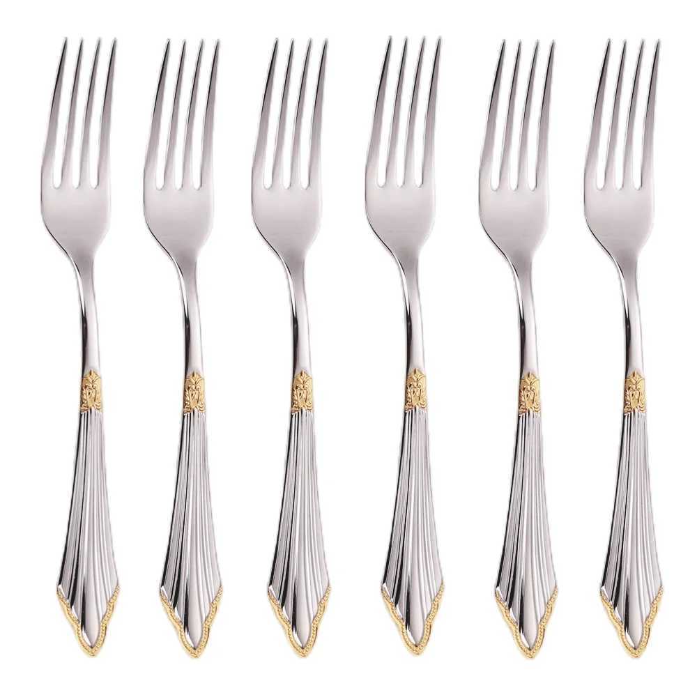 Camp Kitchen Gold Plated rostfritt stål Middagssked Set 18-10 Cutsly Table Forks Mirror Polished Diskmaskin Safe YQ240123