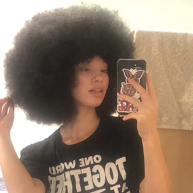 Perruque de cheveux humains afro crépus bouclés avec frange épaisse des années 70, perruques courtes naturelles pour femmes noires, densité 180 %