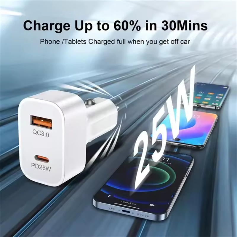 New Trend Fast 25W PD + QC3.0 Caricabatteria auto USB Caricabatterie auto elettrica a doppia porta Ricarica rapida iPhone/Samsung/Xiaomi