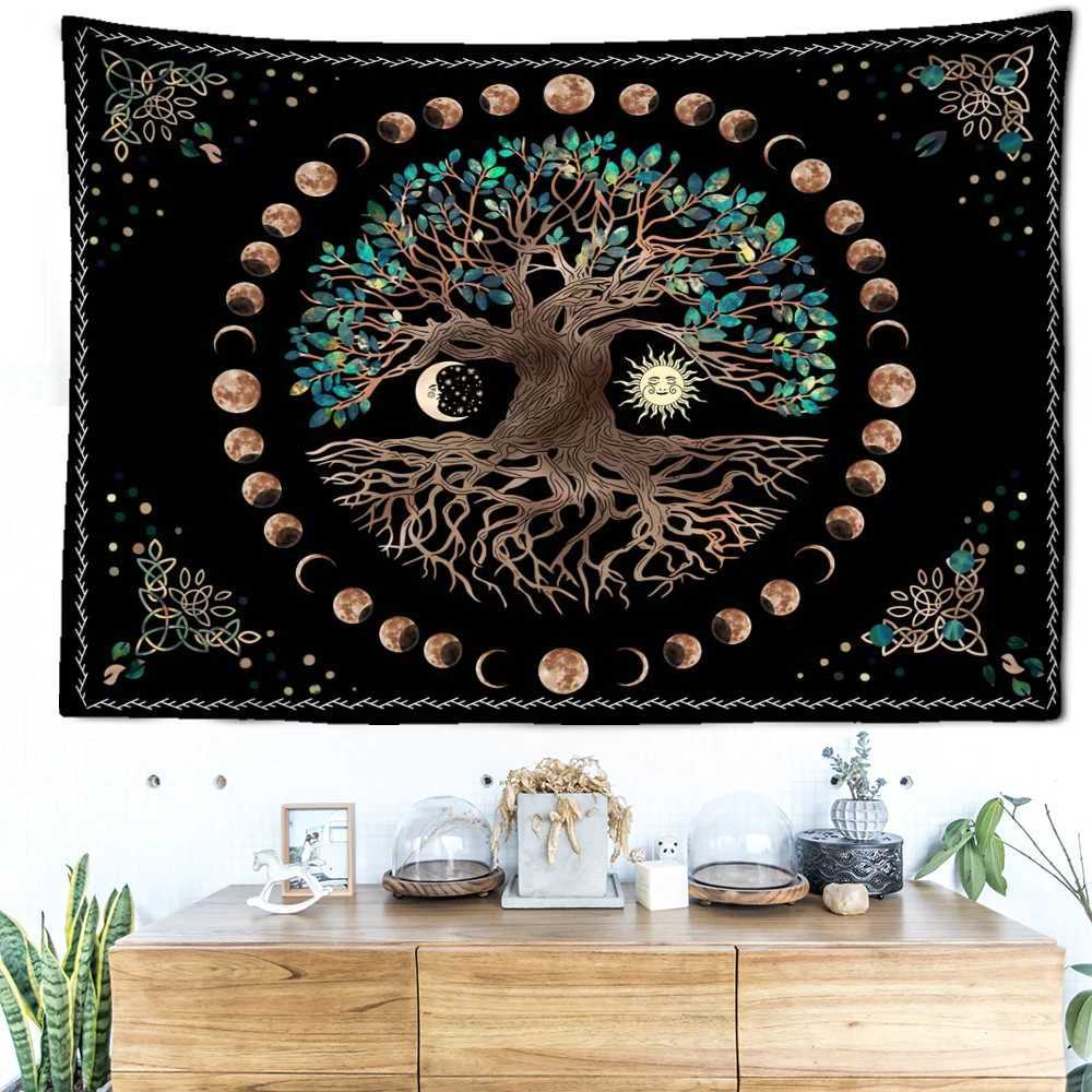 Tapisseries Tree of Life Tapestry Sun and Moon Tapestrys Tarot Divination Wall Hanging Boho Eesthetic Room Decor Spiritual Yoga Filtar L2401