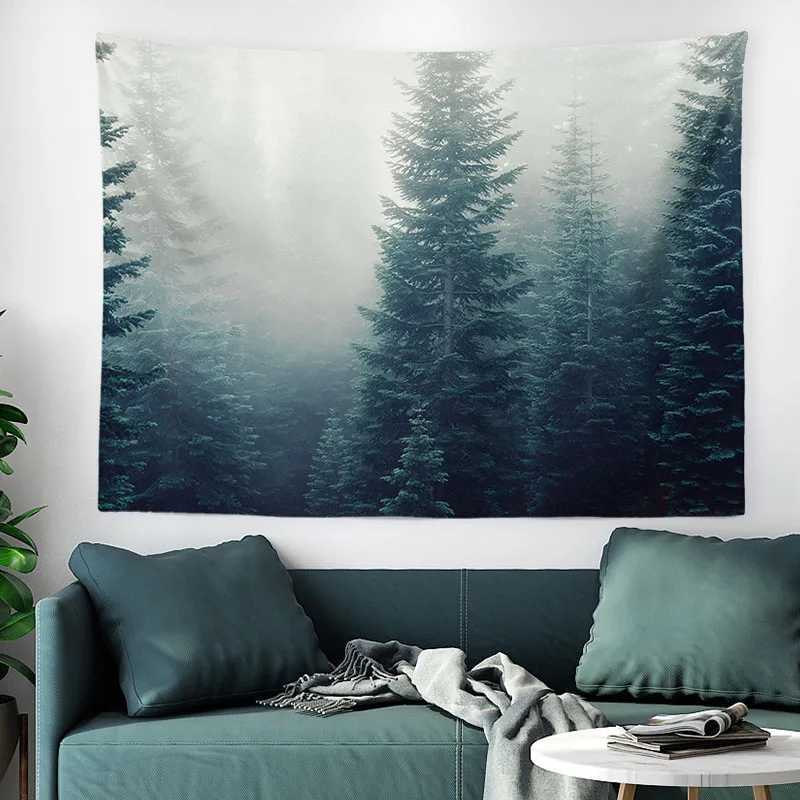 Tapestries Nordic Natural Scenery Sun Forest Mountain Tapestry Psychedelic Flower Plant Aesthetic Room Decoration Wall Hanging ClothL240123