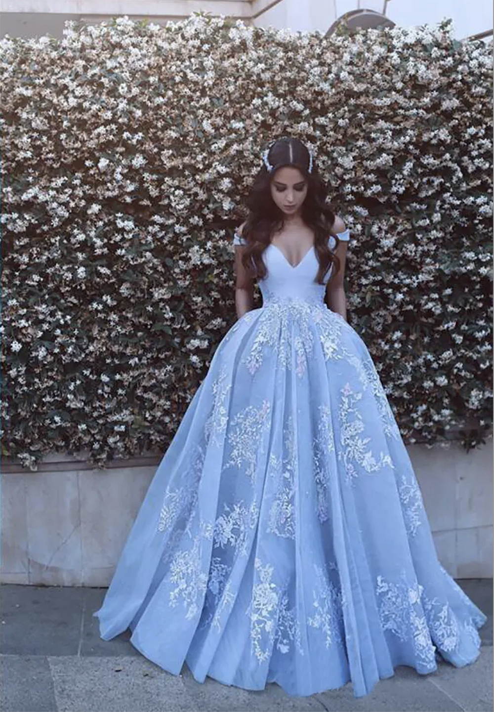 Ice Blue Arabic Dubai Off the Shoulder Evening Dresses 2024 Said Mhamad A Line Vintage Lace Prom Party Gowns Special Occasion Dresses