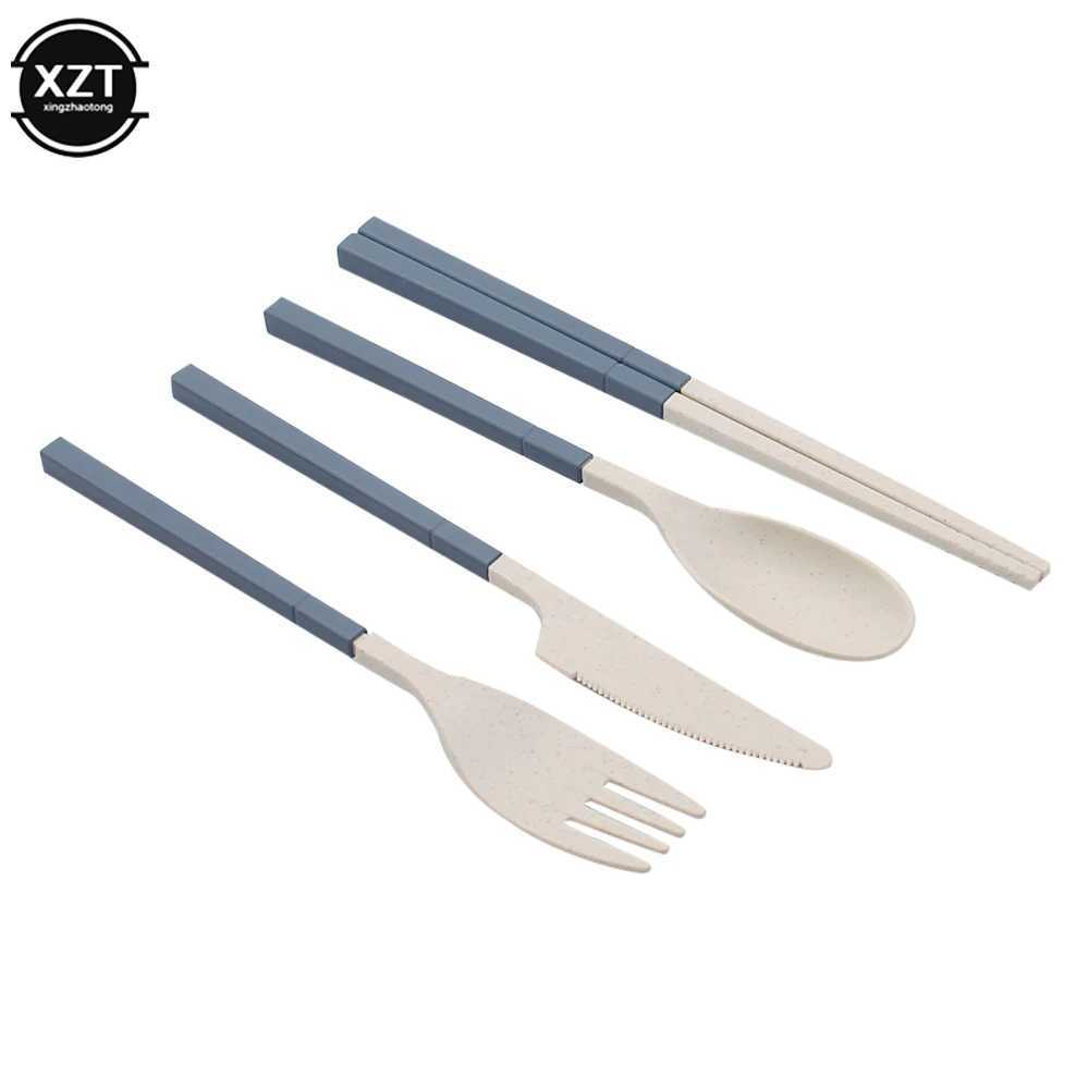 Camp Kitchen Wheat Straw Portable Spoon Fork Knife Chopsticks Cutsly Set med lådfällbar avtagbar för utomhusresepicknick Tabeller YQ240123