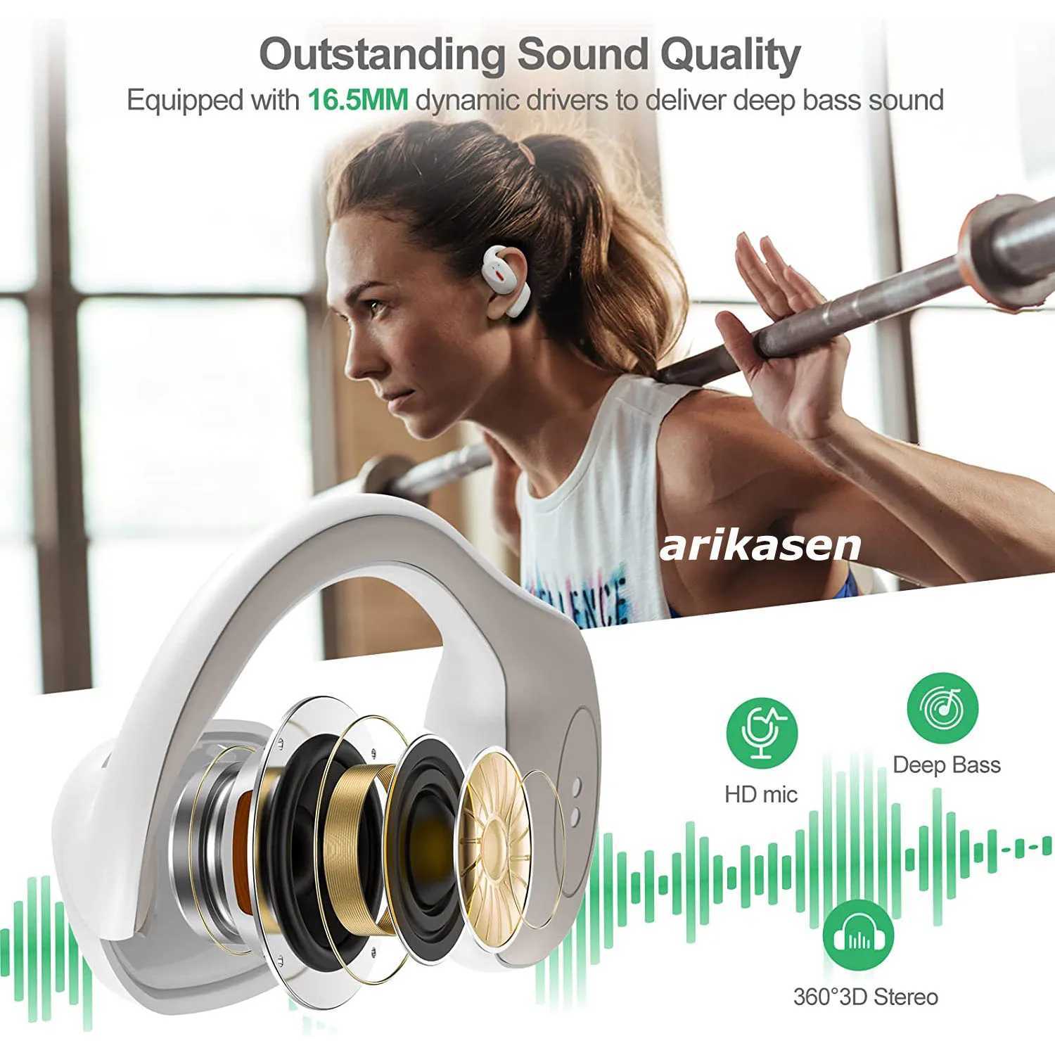 Mobiele telefoon-oortelefoon Bluetooth-oortelefoon Open oor TWS Draadloze sporthoofdtelefoon HiFi Stereo Waterdichte ruisonderdrukking Headsets met oplaadetui J240123