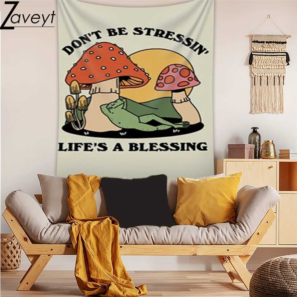 Tapisseries Cartoon Dancing Frog Mushroom Tapestry Print Ta fler ChanceSdance Fler danser Letter Wall Cloth 70'S80's Disco Hippie