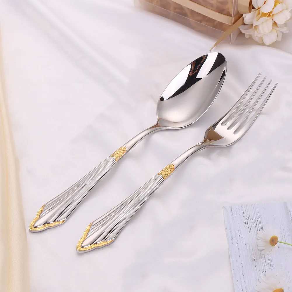 Camp Kitchen Gold Plated rostfritt stål Middagssked Set 18-10 Cutsly Table Forks Mirror Polished Diskmaskin Safe YQ240123