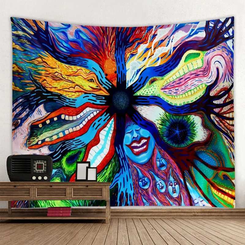 Tapestries Psychedelic Abstract Arabesque Mushroom Wall Hanging Tapestry Art Deco Blanket Curtain Hanging at Home Bedroom Living Room Decor