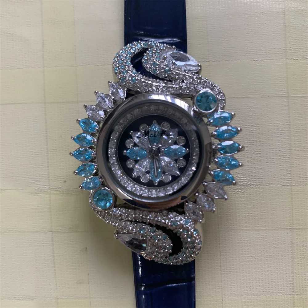 Другие распродажи Роскошные настоящие синие керамические женские потрясающие кристаллы Преувеличенный модный браслет Кварцевый водонепроницаемый YQ240122