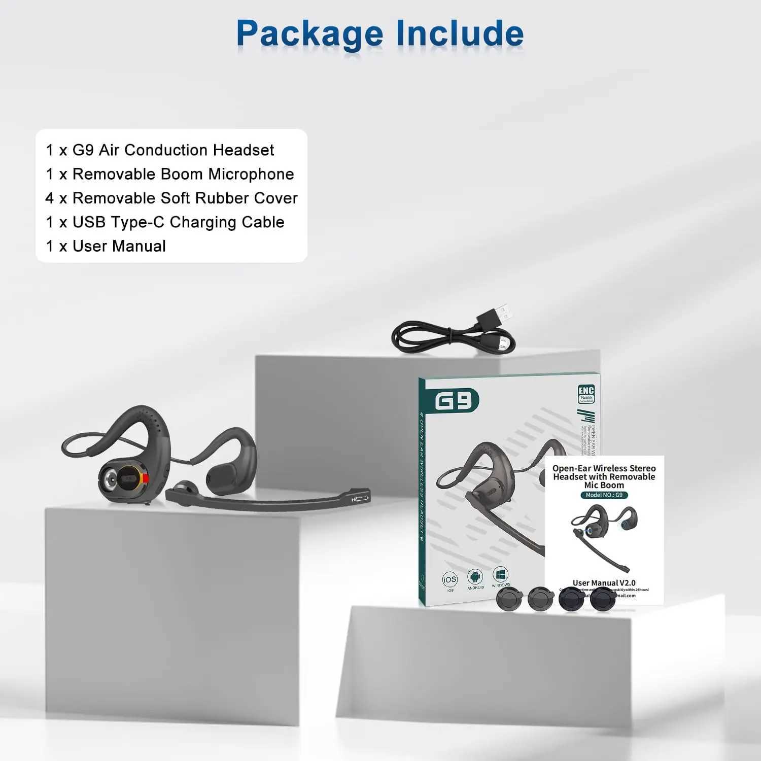 Écouteurs de téléphone portable Casque Bluetooth de camionneur Casque sans fil de sport avec microphone à perche amovible Bouton de sourdine Écouteurs Bluetooth à oreille ouverte J240123