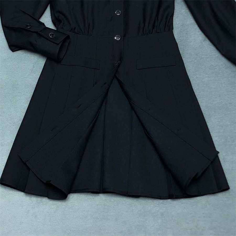 Damska sukienka Designer Podstawowa klasyczna klapa czarna sukienki wczesna wiosna długie rękawowe pojedynczy rzęd