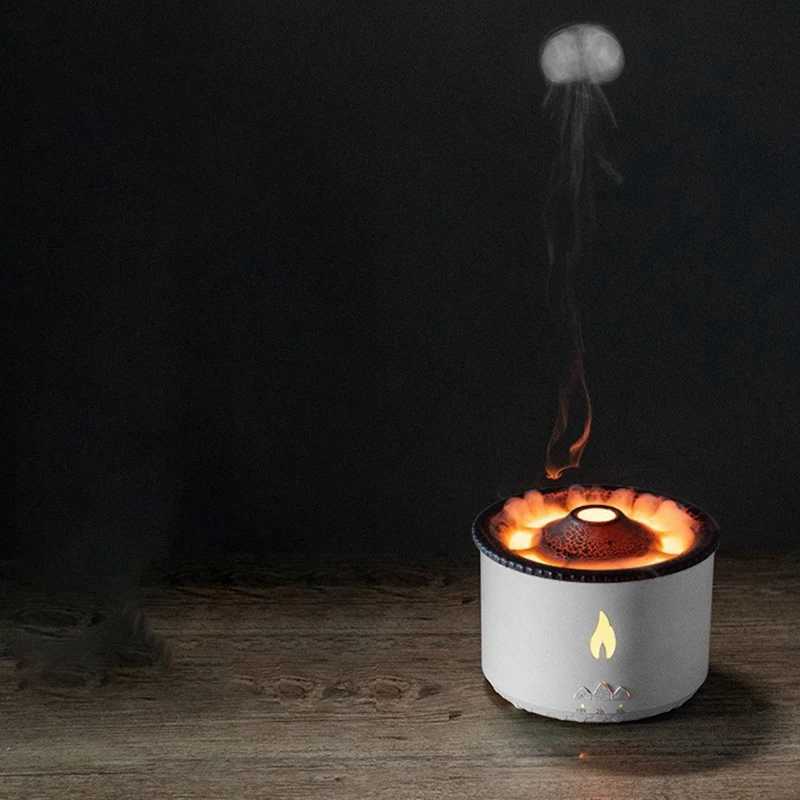 Humidifiers Desktop Air Humidifier Electric Aroma Essential Oil Diffuser With Flame Lamp Eruption Fragrance Machine US Plug YQ240122