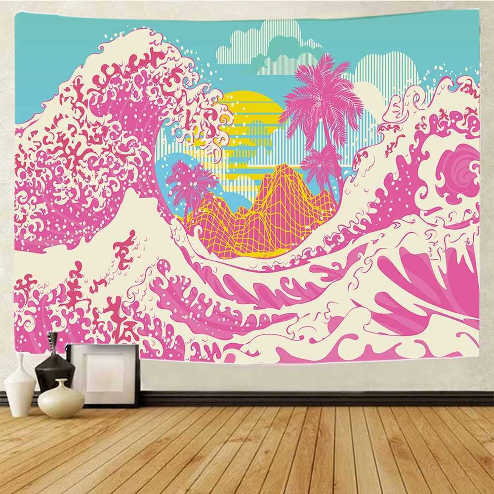 Wandtapijten Zee zonsopgang Japans huiskunst decoratief tapijt Hippie Boheemse decoratieve achtergrond muur laken bankdeken