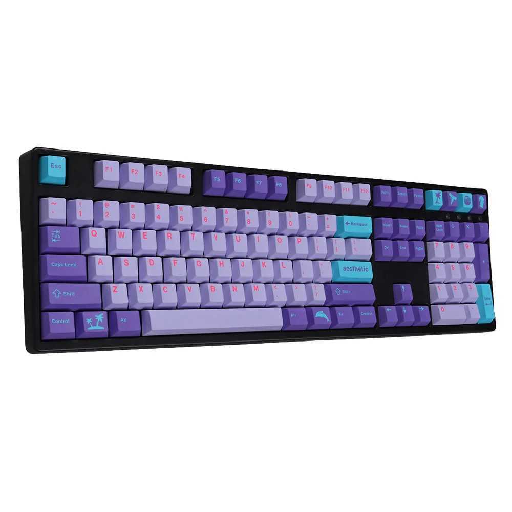 Tastaturen Tastaturen Gmk Vaporwave Großes Set Kirschprofil PBT-Tastenkappe Dye-Sub Englische benutzerdefinierte Persönlichkeits-Tastenkappen für mechanische Tastatur 61/64/68/75 YQ240123