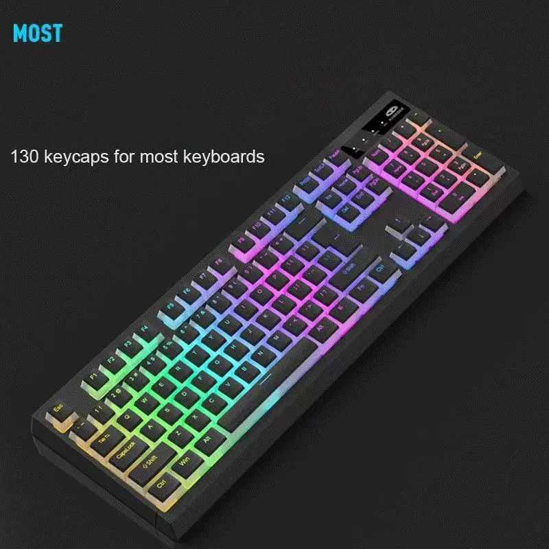 키보드 PBT PUDDING KEYCAPS 130 키카 캡 OEM 프로파일 캡 기계 키보드 키트 MX 스위치 RGB 백라이트 87 104 게이머 키보드 YQ240123