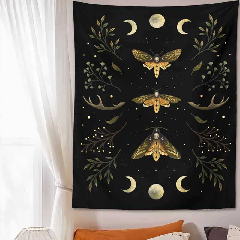 Tapestries Moon Phase Tapestry Wall Hanging Black Psychedelic Tapestries Flower Starry Bohemian Tapestries Art Home DecorationL240123